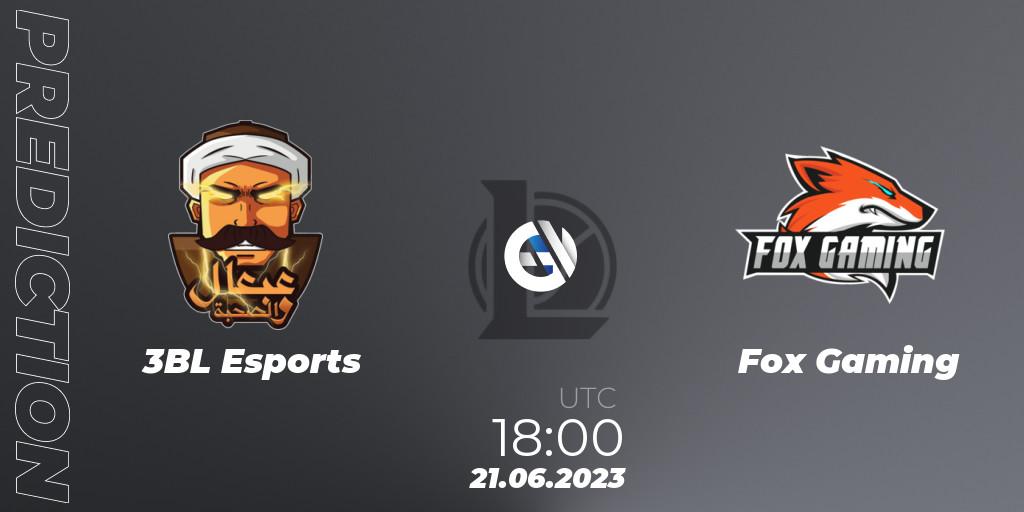 3BL Esports - Fox Gaming: Maç tahminleri. 21.06.2023 at 18:00, LoL, Arabian League Summer 2023 - Group Stage