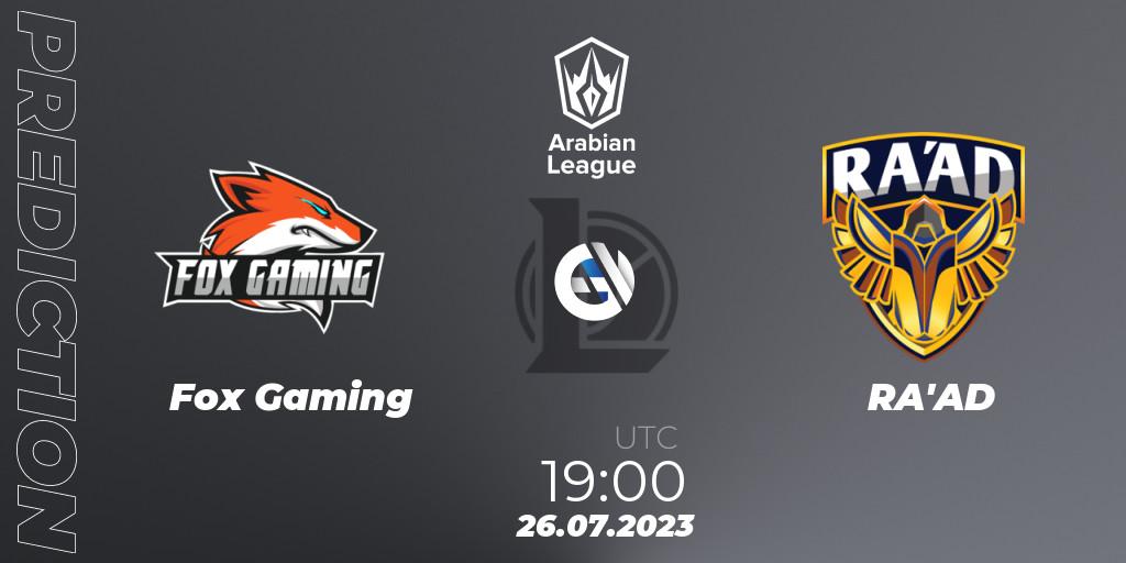 Fox Gaming - RA'AD: Maç tahminleri. 26.07.2023 at 19:30, LoL, Arabian League Summer 2023 - Group Stage