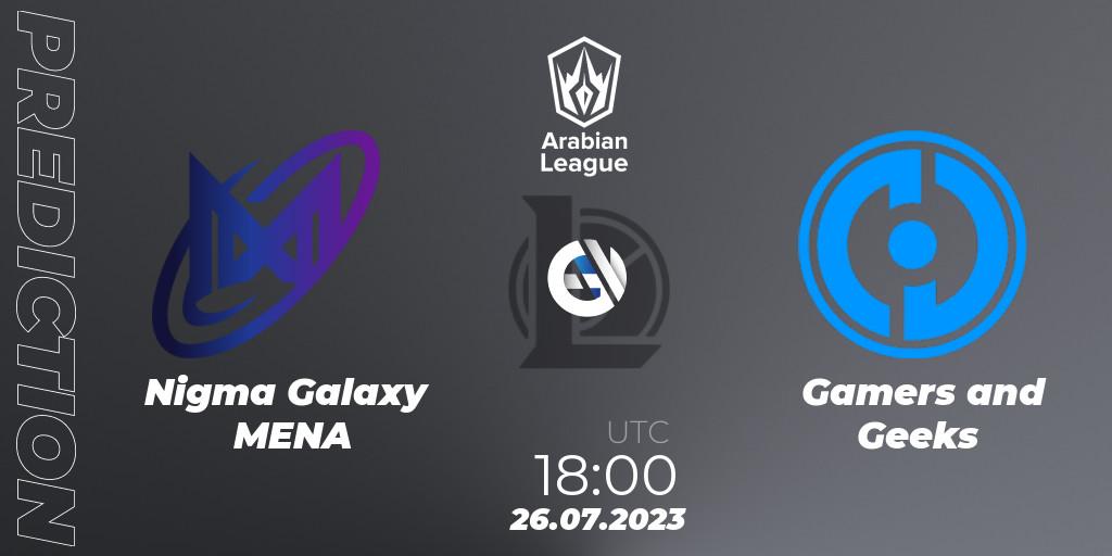 Nigma Galaxy MENA - Gamers and Geeks: Maç tahminleri. 26.07.2023 at 18:00, LoL, Arabian League Summer 2023 - Group Stage