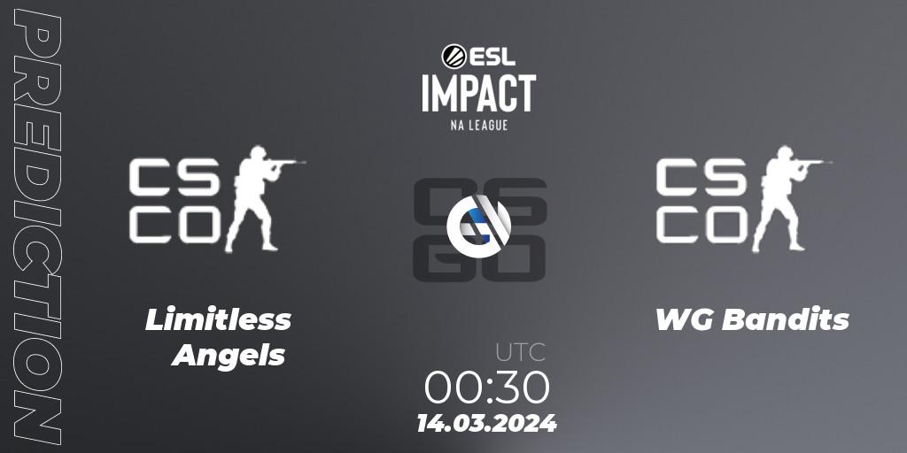 Limitless Angels - WG Bandits: Maç tahminleri. 14.03.2024 at 00:30, Counter-Strike (CS2), ESL Impact League Season 5: North America