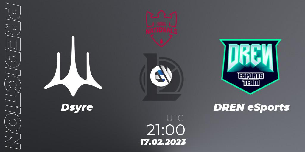 Dsyre - DREN eSports: Maç tahminleri. 17.02.2023 at 21:00, LoL, PG Nationals Spring 2023 - Group Stage