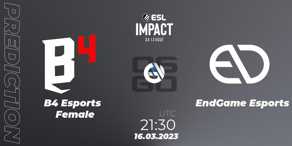 B4 Esports Female - EndGame Esports: Maç tahminleri. 16.03.23, CS2 (CS:GO), ESL Impact League Season 3: South American Division