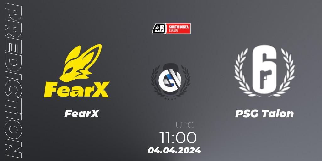 FearX - PSG Talon: Maç tahminleri. 05.04.2024 at 11:00, Rainbow Six, South Korea League 2024 - Stage 1