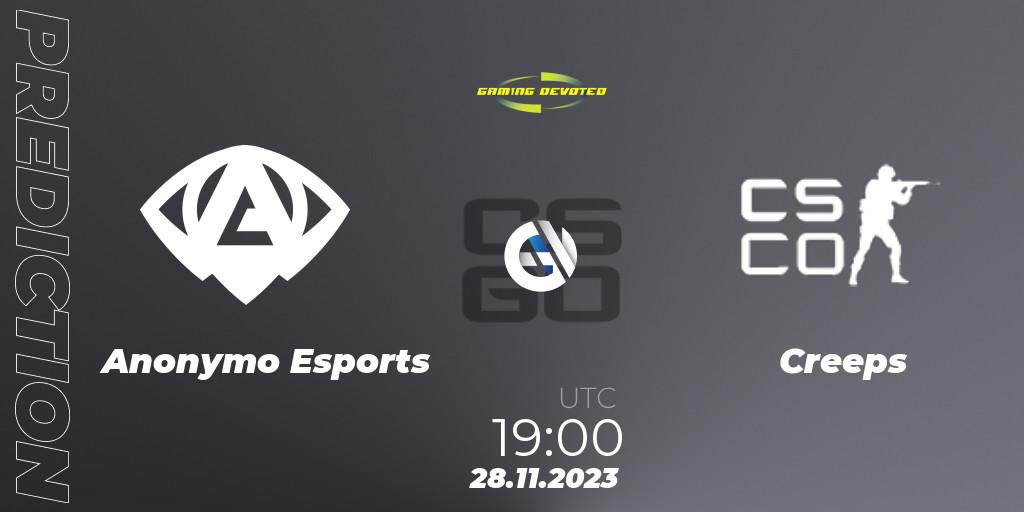Anonymo Esports - Creeps: Maç tahminleri. 08.12.2023 at 19:00, Counter-Strike (CS2), Gaming Devoted Become The Best