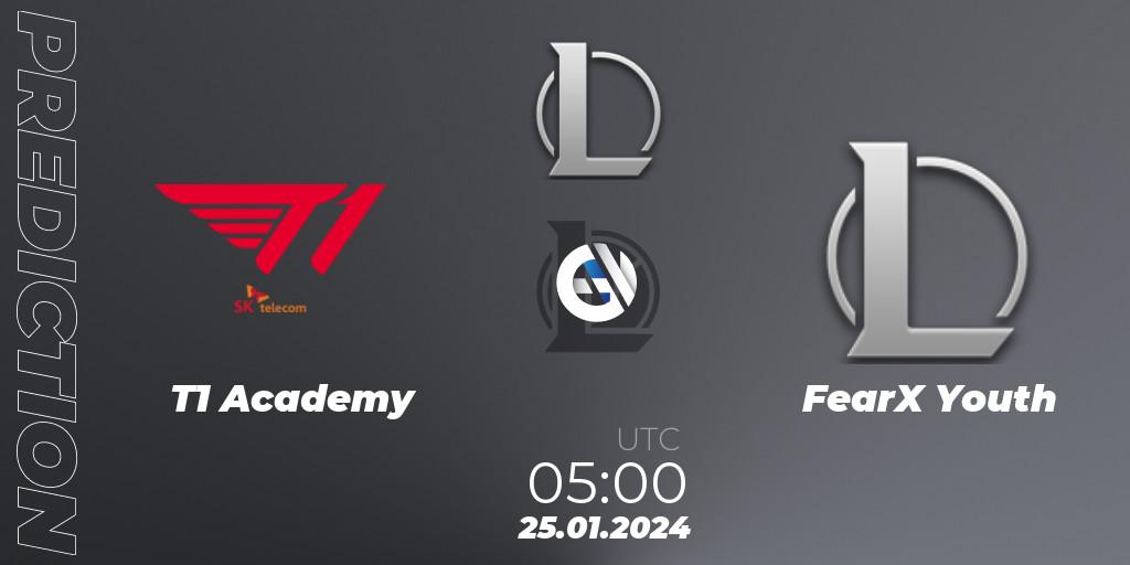 T1 Academy - FearX Youth: Maç tahminleri. 25.01.2024 at 05:00, LoL, LCK Challengers League 2024 Spring - Group Stage