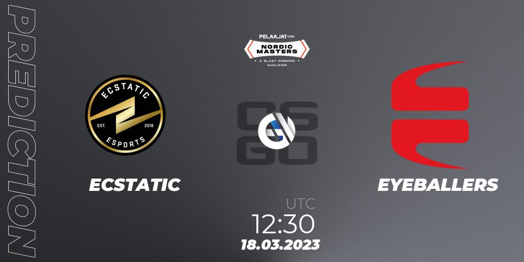 ECSTATIC - EYEBALLERS: Maç tahminleri. 18.03.2023 at 12:30, Counter-Strike (CS2), Pelaajat Nordic Masters Spring 2023 - BLAST Premier Qualifier