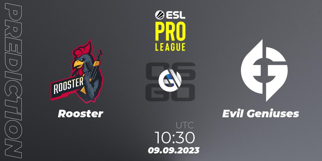 Rooster - Evil Geniuses: Maç tahminleri. 09.09.2023 at 10:30, Counter-Strike (CS2), ESL Pro League Season 18