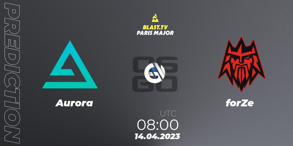 Aurora - forZe: Maç tahminleri. 14.04.2023 at 08:00, Counter-Strike (CS2), BLAST.tv Paris Major 2023 Europe RMR B