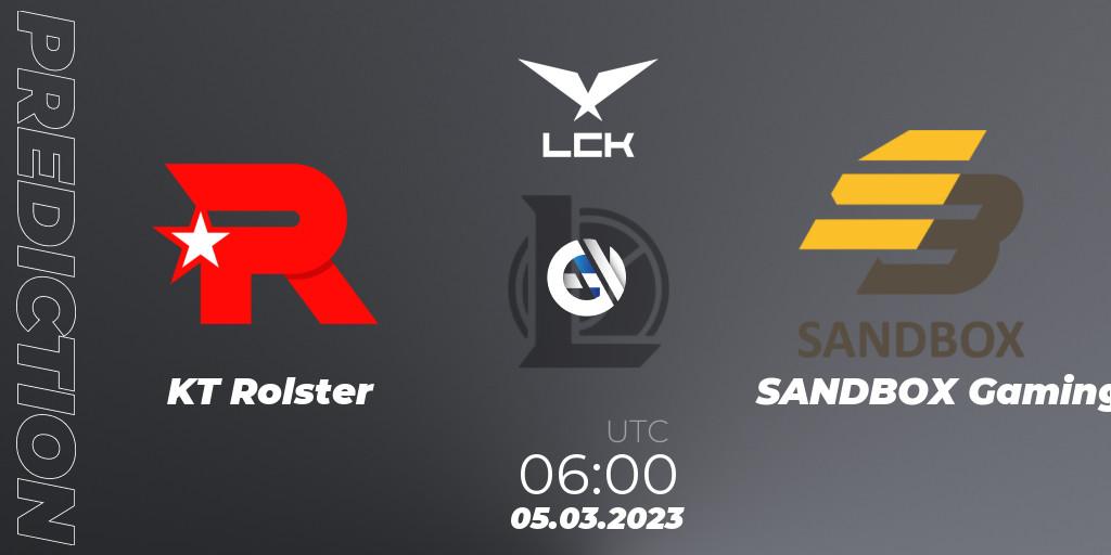 KT Rolster - SANDBOX Gaming: Maç tahminleri. 05.03.2023 at 06:00, LoL, LCK Spring 2023 - Group Stage