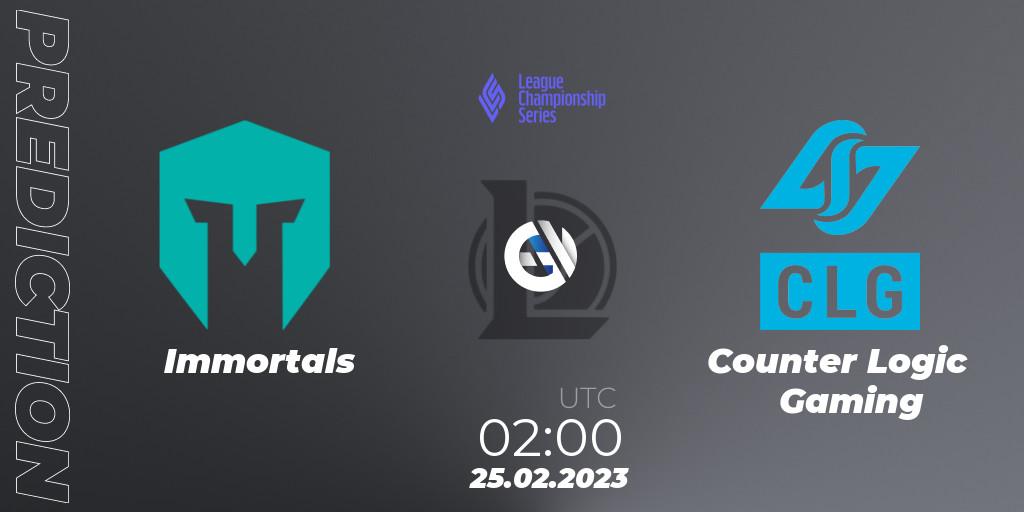 Immortals - Counter Logic Gaming: Maç tahminleri. 25.02.23, LoL, LCS Spring 2023 - Group Stage