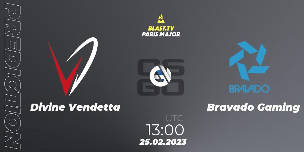 Divine Vendetta - Bravado Gaming: Maç tahminleri. 25.02.2023 at 13:00, Counter-Strike (CS2), BLAST.tv Paris Major 2023 Middle East RMR Closed Qualifier