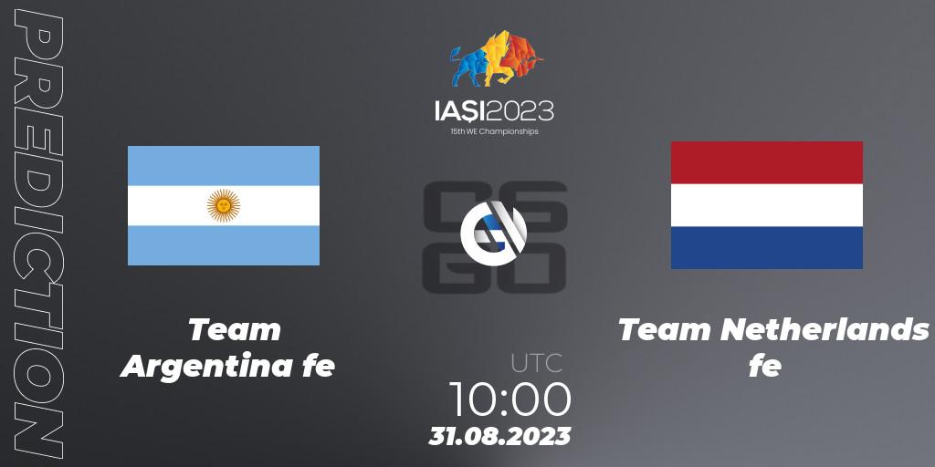 Team Argentina fe - Team Netherlands fe: Maç tahminleri. 31.08.23, CS2 (CS:GO), IESF Female World Esports Championship 2023