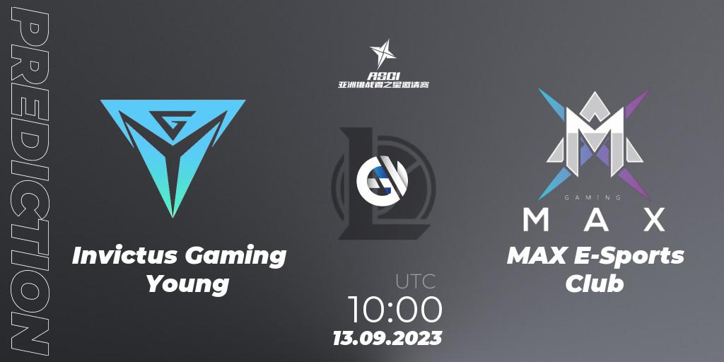 Invictus Gaming Young - MAX E-Sports Club: Maç tahminleri. 13.09.23, LoL, Asia Star Challengers Invitational 2023