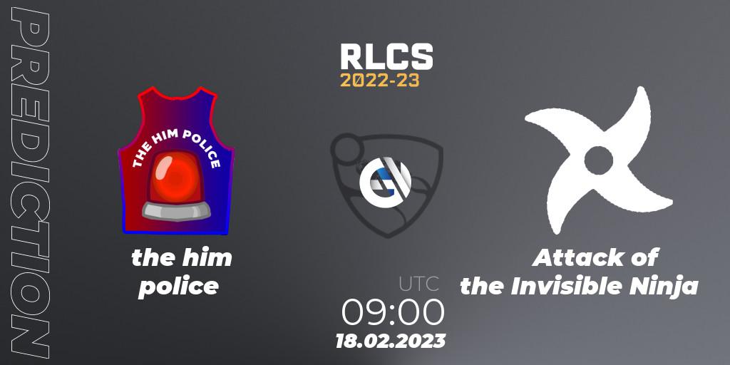 the him police - Attack of the Invisible Ninja: Maç tahminleri. 18.02.2023 at 09:00, Rocket League, RLCS 2022-23 - Winter: Oceania Regional 2 - Winter Cup