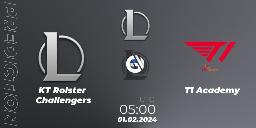 KT Rolster Challengers - T1 Academy: Maç tahminleri. 01.02.2024 at 05:00, LoL, LCK Challengers League 2024 Spring - Group Stage