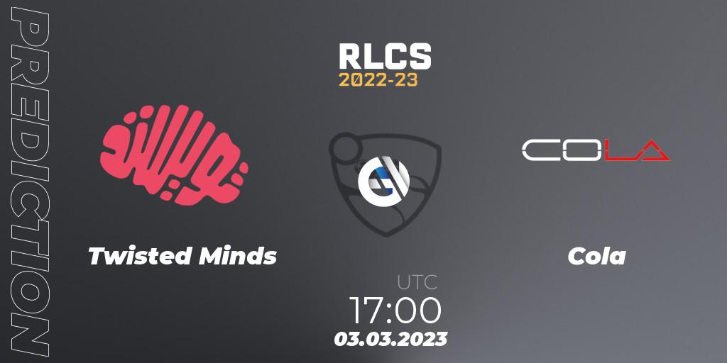 Twisted Minds - Cola: Maç tahminleri. 03.03.2023 at 17:00, Rocket League, RLCS 2022-23 - Winter: Middle East and North Africa Regional 3 - Winter Invitational