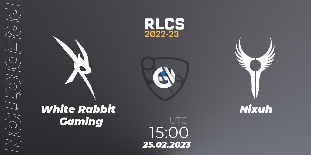 White Rabbit Gaming - Nixuh: Maç tahminleri. 25.02.2023 at 15:00, Rocket League, RLCS 2022-23 - Winter: Sub-Saharan Africa Regional 3 - Winter Invitational