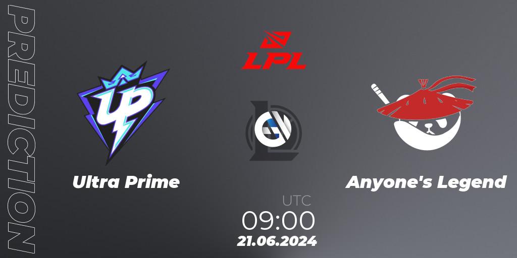 Ultra Prime - Anyone's Legend: Maç tahminleri. 21.06.2024 at 09:00, LoL, LPL 2024 Summer - Group Stage