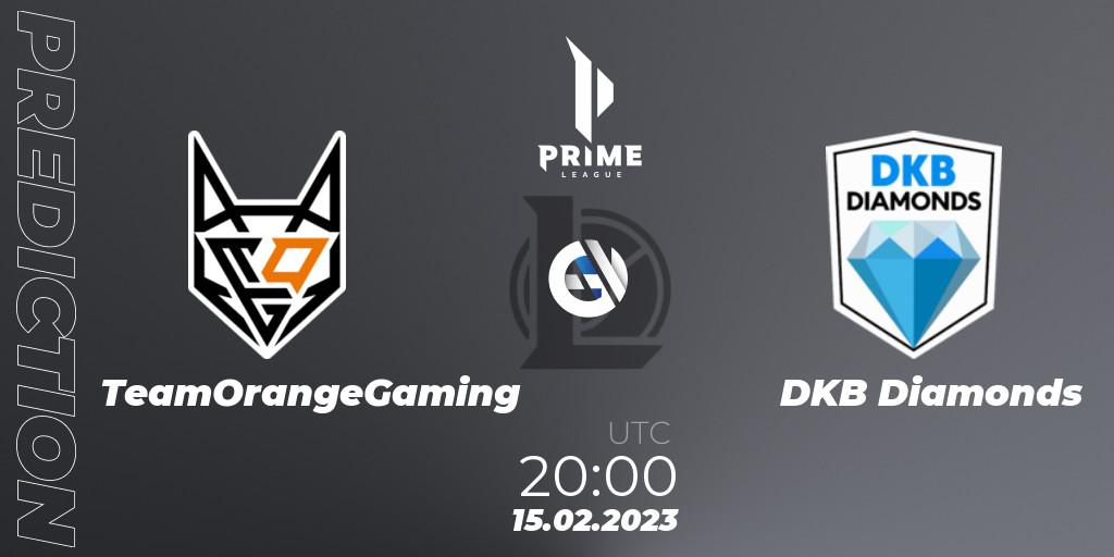 TeamOrangeGaming - DKB Diamonds: Maç tahminleri. 15.02.2023 at 20:00, LoL, Prime League 2nd Division Spring 2023 - Group Stage