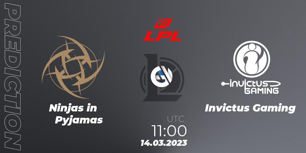 Ninjas in Pyjamas - Invictus Gaming: Maç tahminleri. 14.03.2023 at 11:00, LoL, LPL Spring 2023 - Group Stage