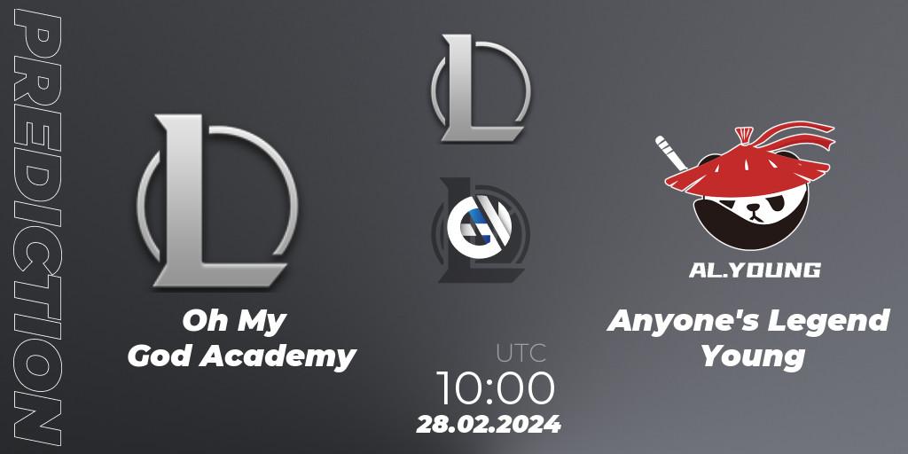 Oh My God Academy - Anyone's Legend Young: Maç tahminleri. 28.02.2024 at 10:00, LoL, LDL 2024 - Stage 1