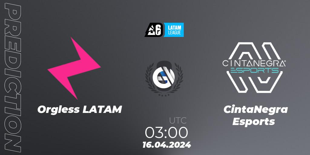 Orgless LATAM - CintaNegra Esports: Maç tahminleri. 16.04.2024 at 03:00, Rainbow Six, LATAM League 2024 - Stage 1: LATAM North