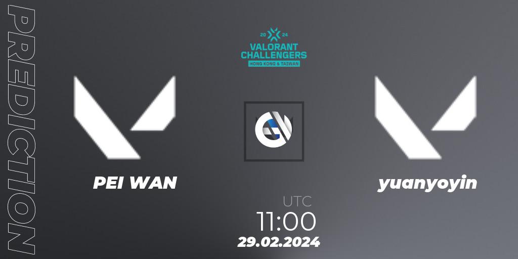 PEI WAN - yuanyoyin: Maç tahminleri. 29.02.2024 at 11:00, VALORANT, VALORANT Challengers Hong Kong and Taiwan 2024: Split 1
