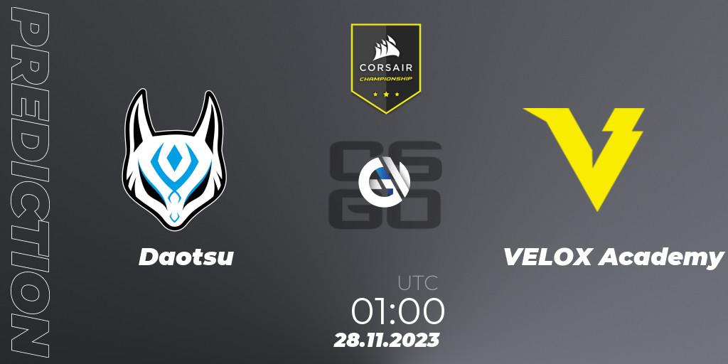 Daotsu - VELOX Academy: Maç tahminleri. 28.11.2023 at 01:30, Counter-Strike (CS2), Corsair Championship 2023