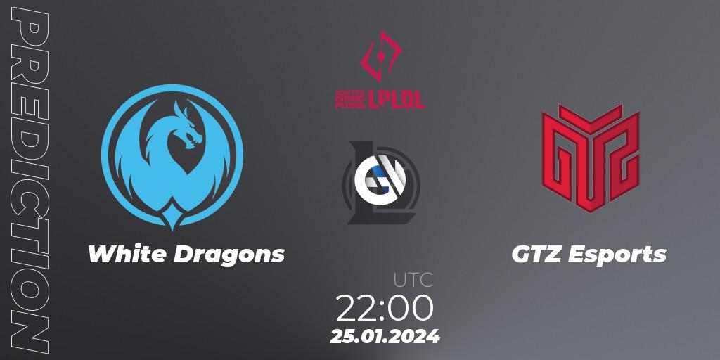White Dragons - GTZ Esports: Maç tahminleri. 25.01.2024 at 22:00, LoL, LPLOL Split 1 2024