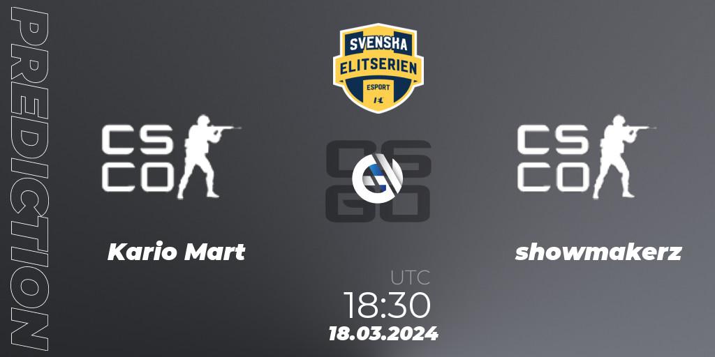 Kario Mart - showmakerz: Maç tahminleri. 18.03.2024 at 18:30, Counter-Strike (CS2), Svenska Elitserien Spring 2024