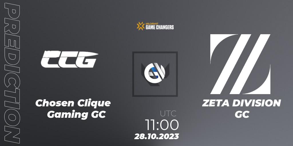 Chosen Clique Gaming GC - ZETA DIVISION GC: Maç tahminleri. 28.10.2023 at 11:00, VALORANT, VCT 2023: Game Changers East Asia