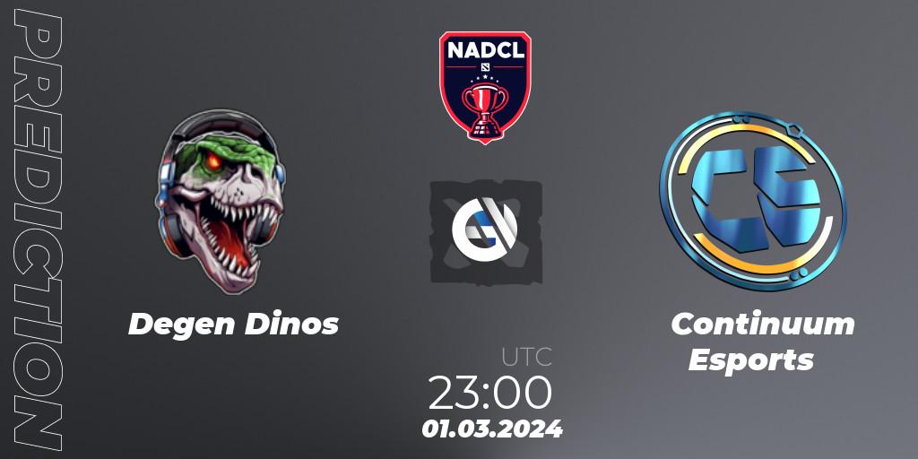Degen Dinos - Continuum Esports: Maç tahminleri. 01.03.2024 at 23:00, Dota 2, North American Dota Challengers League Season 6 Division 1