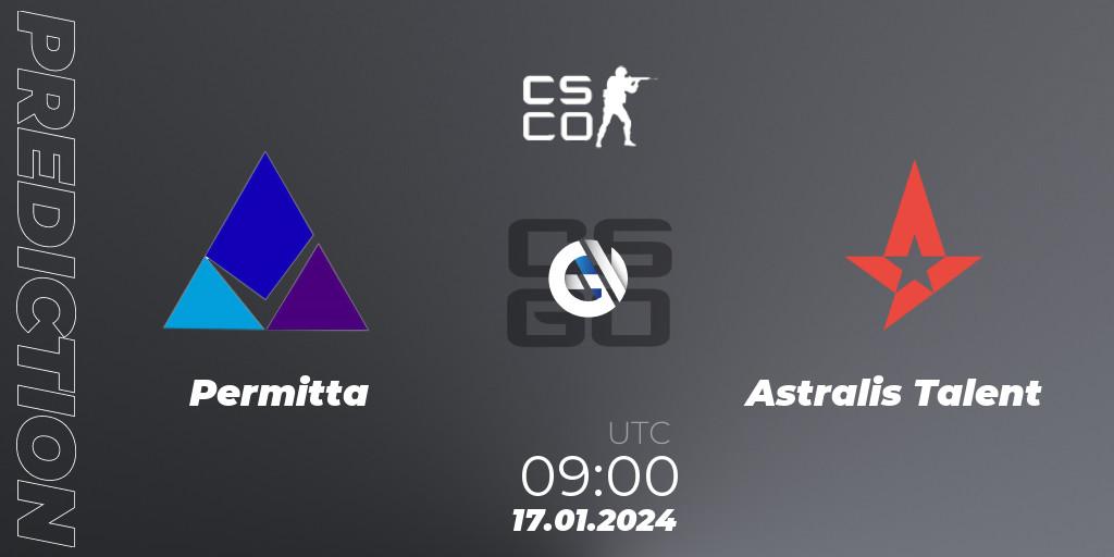 Permitta - Astralis Talent: Maç tahminleri. 17.01.2024 at 12:30, Counter-Strike (CS2), European Pro League Season 14: Division 2