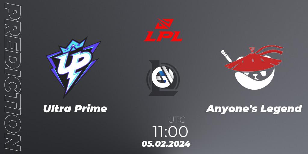 Ultra Prime - Anyone's Legend: Maç tahminleri. 05.02.2024 at 12:00, LoL, LPL Spring 2024 - Group Stage