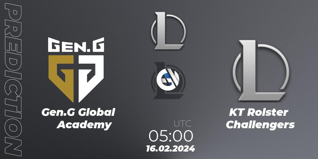 Gen.G Global Academy - KT Rolster Challengers: Maç tahminleri. 16.02.2024 at 05:00, LoL, LCK Challengers League 2024 Spring - Group Stage