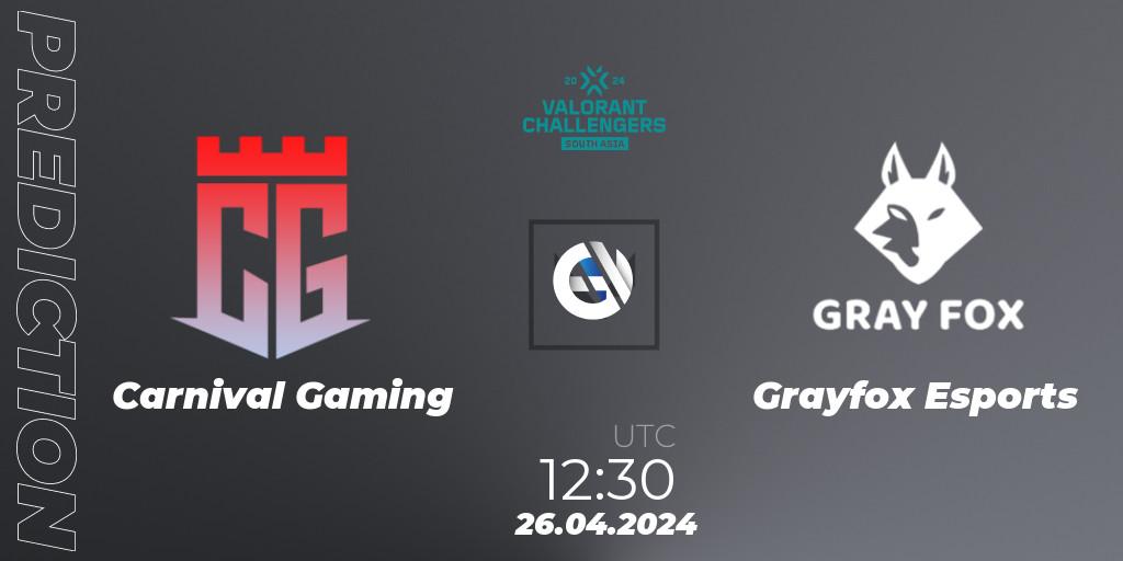 Carnival Gaming - Grayfox Esports: Maç tahminleri. 26.04.2024 at 12:30, VALORANT, VALORANT Challengers 2024 South Asia: Split 1 - Cup 2