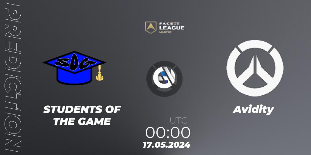STUDENTS OF THE GAME - Avidity: Maç tahminleri. 17.05.2024 at 00:00, Overwatch, FACEIT League Season 1 - NA Master Road to EWC
