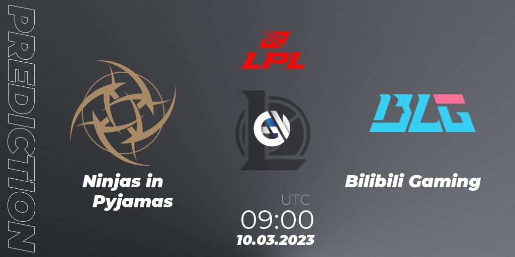 Ninjas in Pyjamas - Bilibili Gaming: Maç tahminleri. 10.03.2023 at 09:00, LoL, LPL Spring 2023 - Group Stage