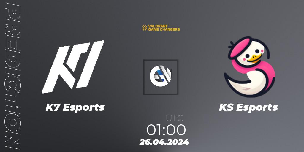 K7 Esports - KS Esports: Maç tahminleri. 26.04.2024 at 01:00, VALORANT, VCT 2024: Game Changers LAN - Opening