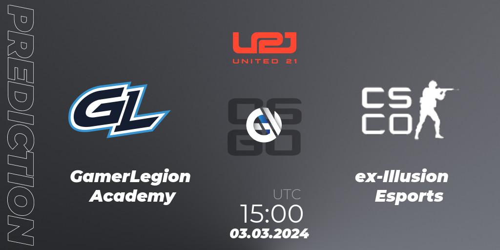 GamerLegion Academy - ex-Illusion Esports: Maç tahminleri. 03.03.2024 at 15:00, Counter-Strike (CS2), United21 Season 11: Division 2