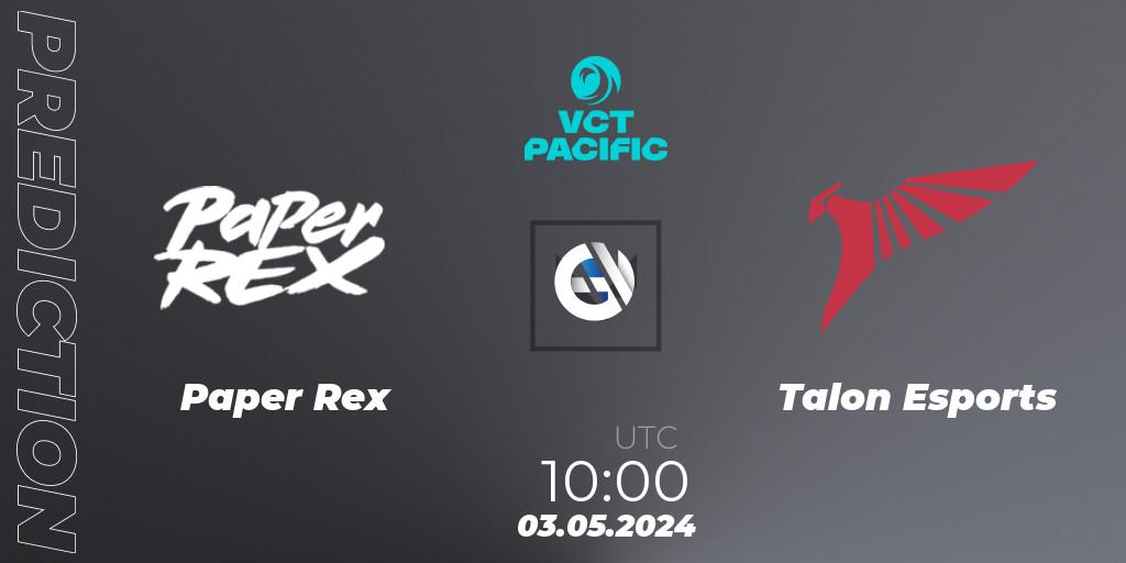 Paper Rex - Talon Esports: Maç tahminleri. 03.05.2024 at 10:30, VALORANT, VCT 2024: Pacific League - Stage 1
