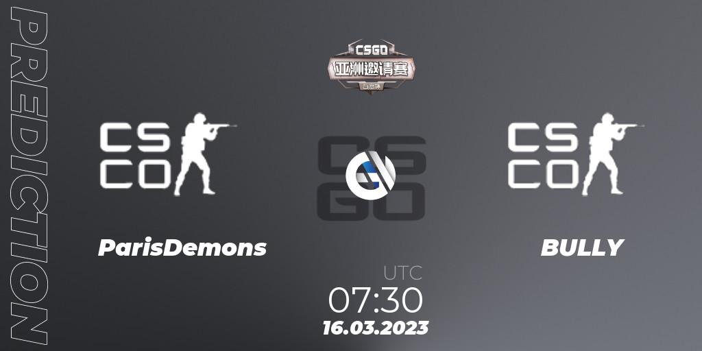 ParisDemons - BULLY: Maç tahminleri. 16.03.2023 at 07:30, Counter-Strike (CS2), Baidu Cup Invitational #2