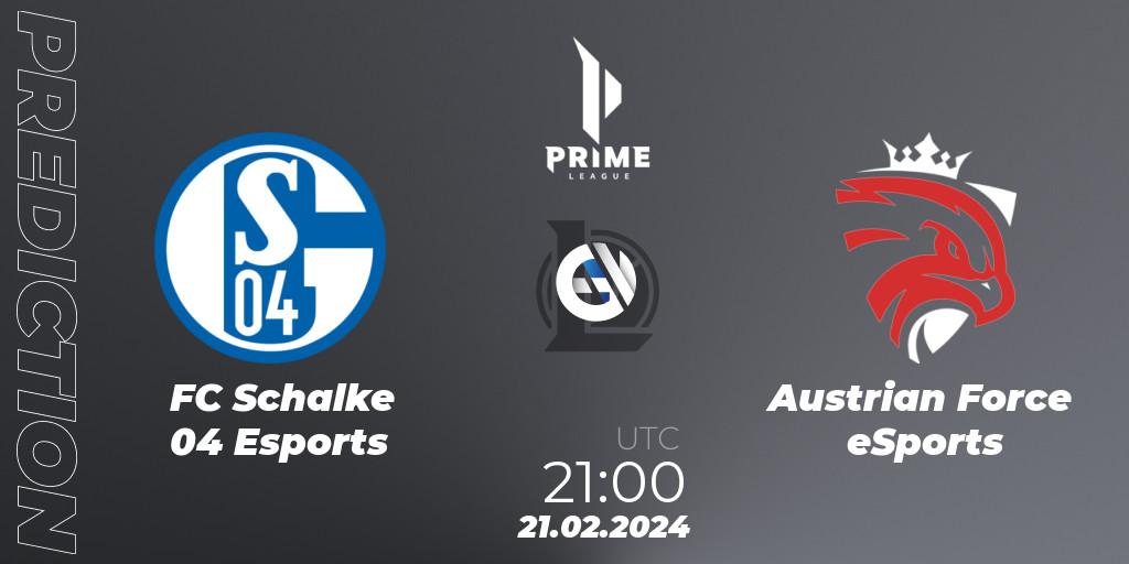 FC Schalke 04 Esports - Austrian Force eSports: Maç tahminleri. 21.02.24, LoL, Prime League Spring 2024 - Group Stage