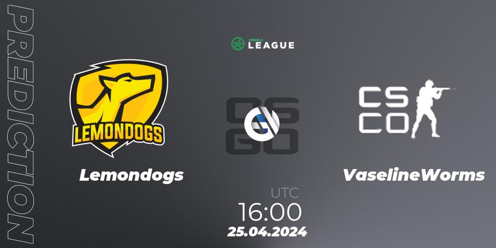 Lemondogs - VaselineWorms: Maç tahminleri. 25.04.2024 at 16:00, Counter-Strike (CS2), ESEA Season 49: Advanced Division - Europe