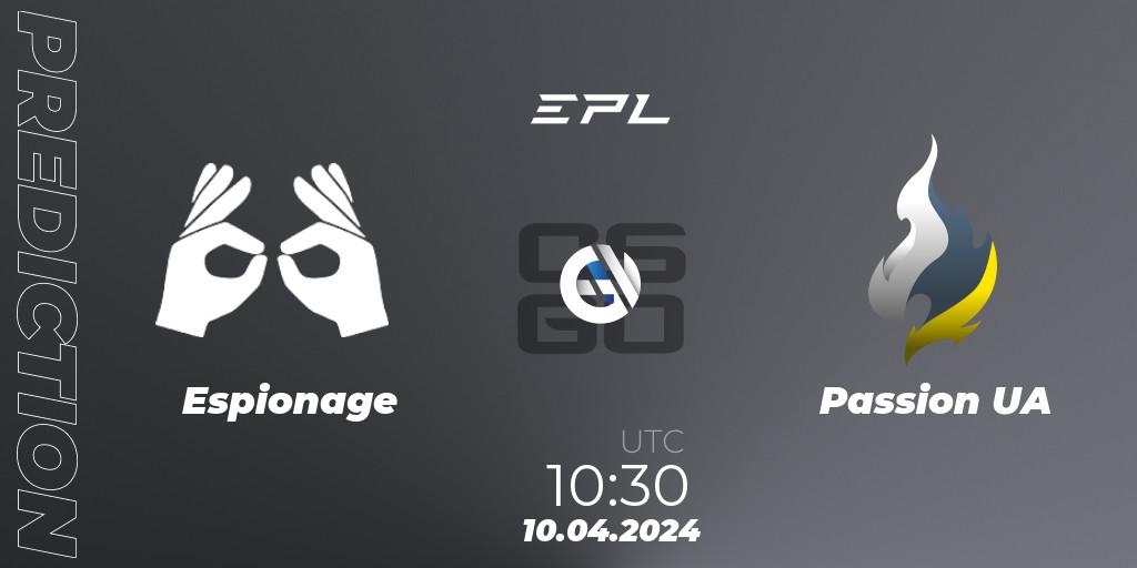 Espionage - Passion UA: Maç tahminleri. 10.04.24, CS2 (CS:GO), European Pro League Season 15