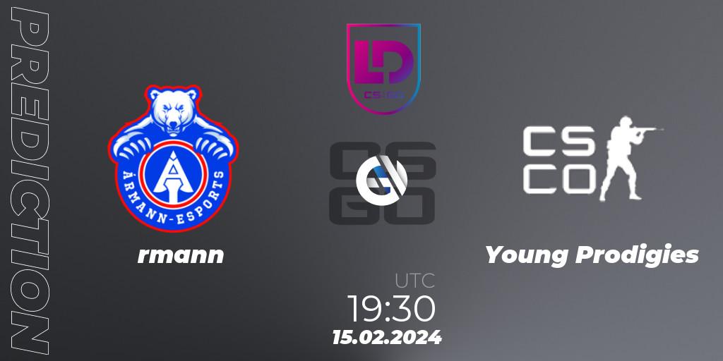 Ármann - Young Prodigies: Maç tahminleri. 15.02.2024 at 19:30, Counter-Strike (CS2), Icelandic Esports League Season 8: Regular Season