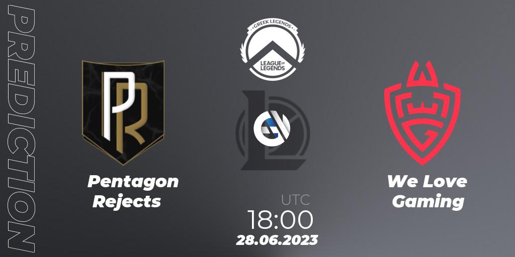 Pentagon Rejects - We Love Gaming: Maç tahminleri. 28.06.2023 at 18:00, LoL, Greek Legends League Summer 2023
