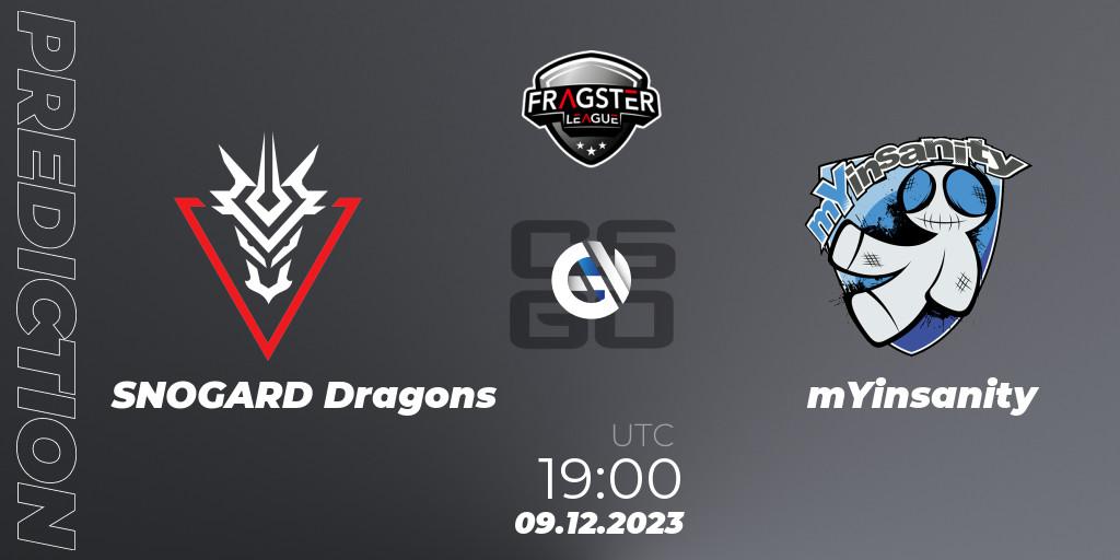 SNOGARD Dragons - mYinsanity: Maç tahminleri. 09.12.2023 at 19:00, Counter-Strike (CS2), Fragster League Showdown Winter 2023