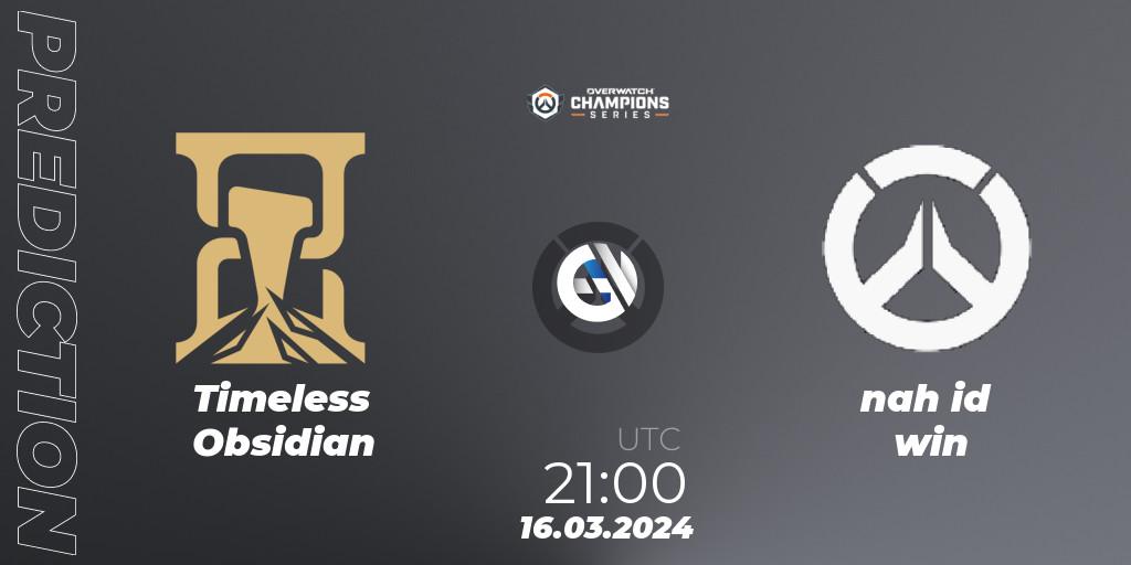 Timeless Obsidian - nah id win: Maç tahminleri. 16.03.2024 at 21:00, Overwatch, Overwatch Champions Series 2024 - North America Stage 1 Group Stage