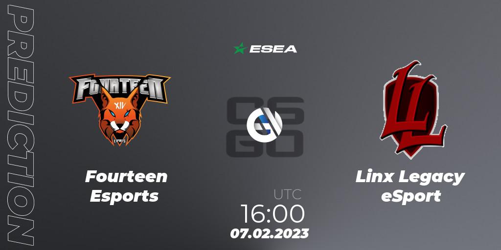 Fourteen Esports - Linx Legacy eSport: Maç tahminleri. 17.02.23, CS2 (CS:GO), ESEA Season 44: Advanced Division - Europe